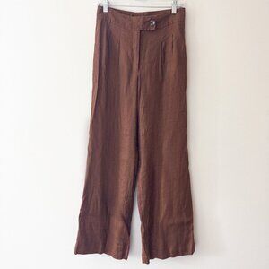 Elie Tahari Brown Linen Blend Wide Leg Trousers, Size 6